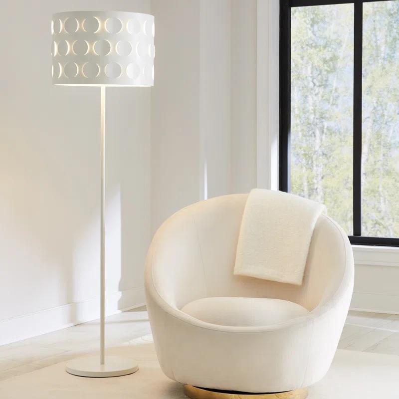 Dottie Burnished Brass Floor Lamp with White Linen Shade