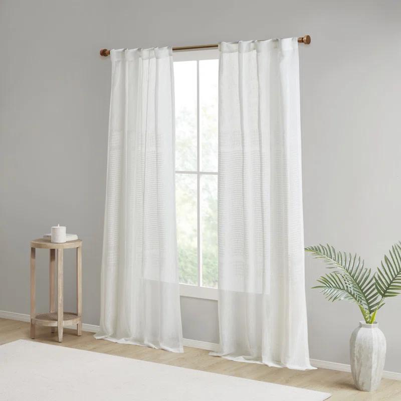 Madison Park Aida Ivory Yarn Dye Sheer Thermal Rod Pocket Curtain Panels 37x84" (Set of 2)