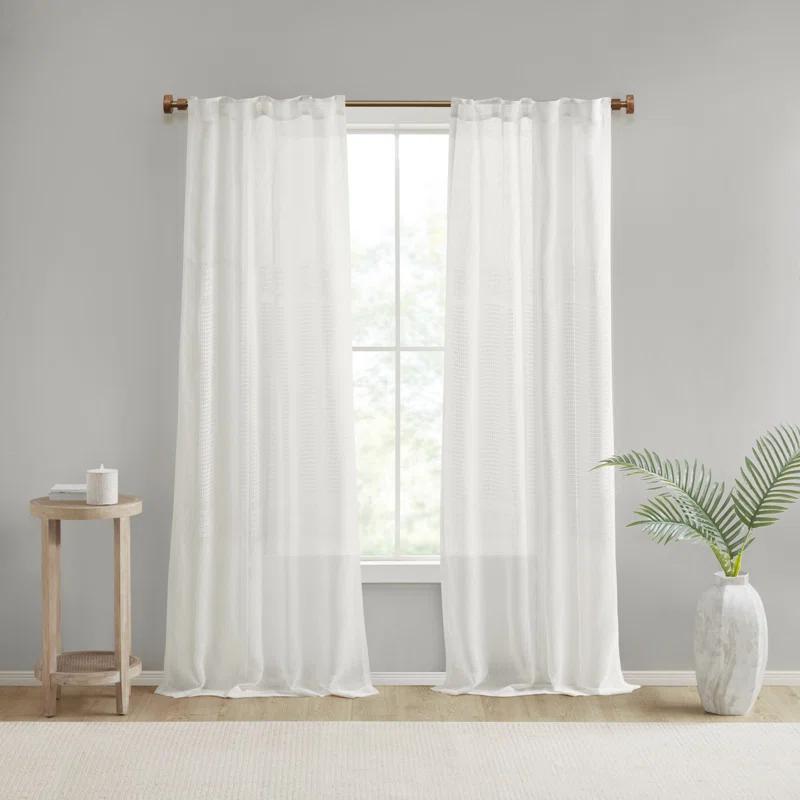 Madison Park Aida Ivory Yarn Dye Sheer Thermal Rod Pocket Curtain Panels 37x84" (Set of 2)