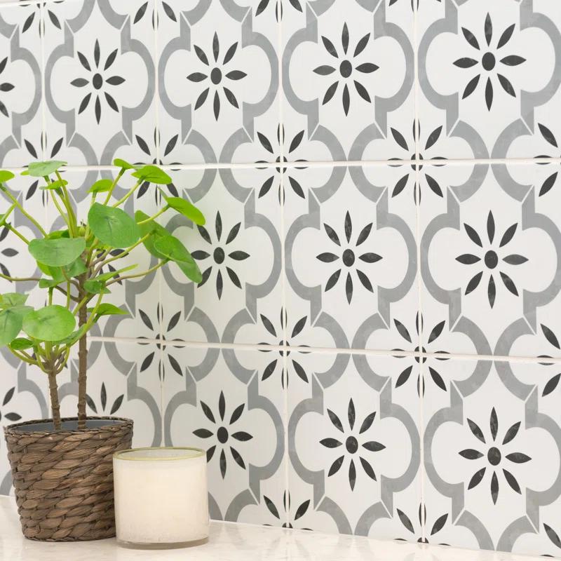 Ackland Amara 8" x 8" Encaustic Look Matte Porcelain Floor & Wall Tile