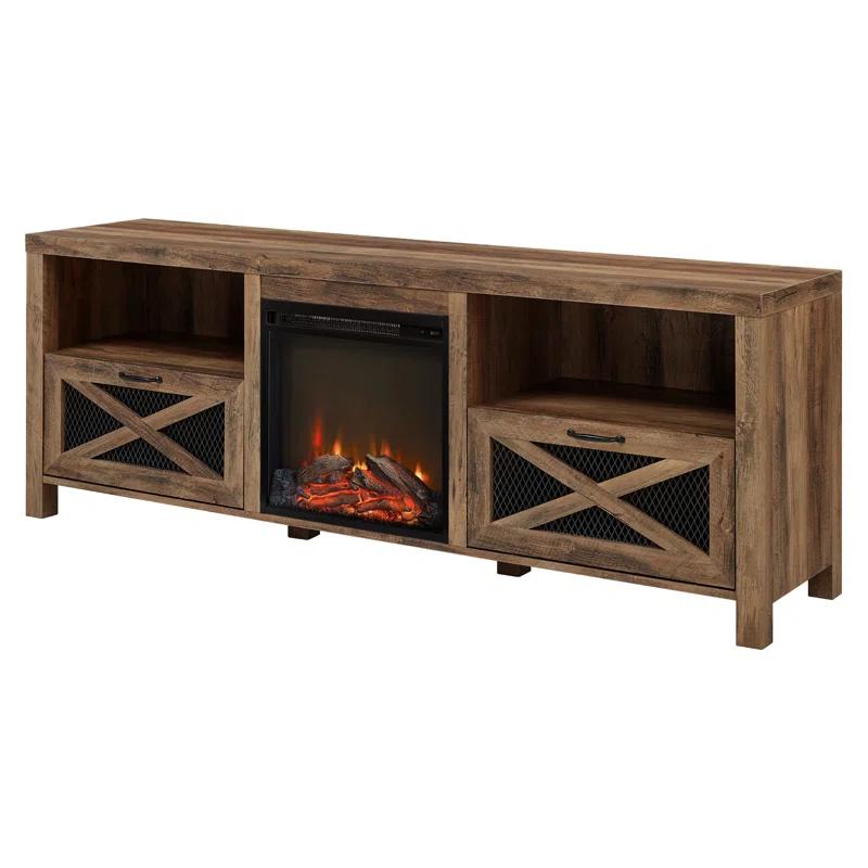 Reclaimed Barnwood 70" Rustic Black Media Console with Electric Fireplace