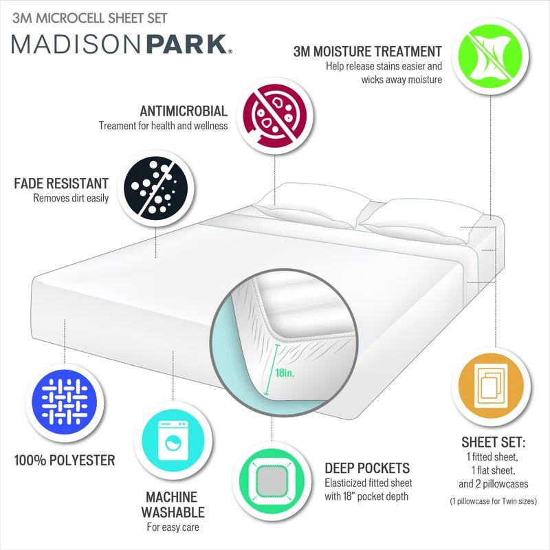 Madison Park 3M Microcell Luxurious Brushed Microfiber Deep Pocket Sheet Set