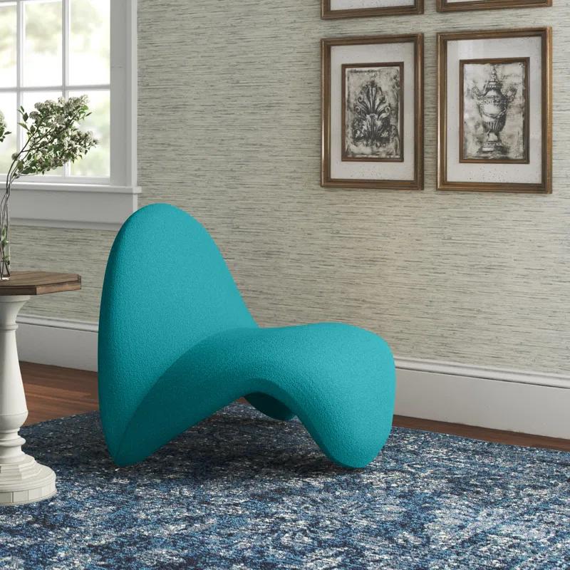 Sculptural Teal Wool Blend Geometric Metal Accent Chair