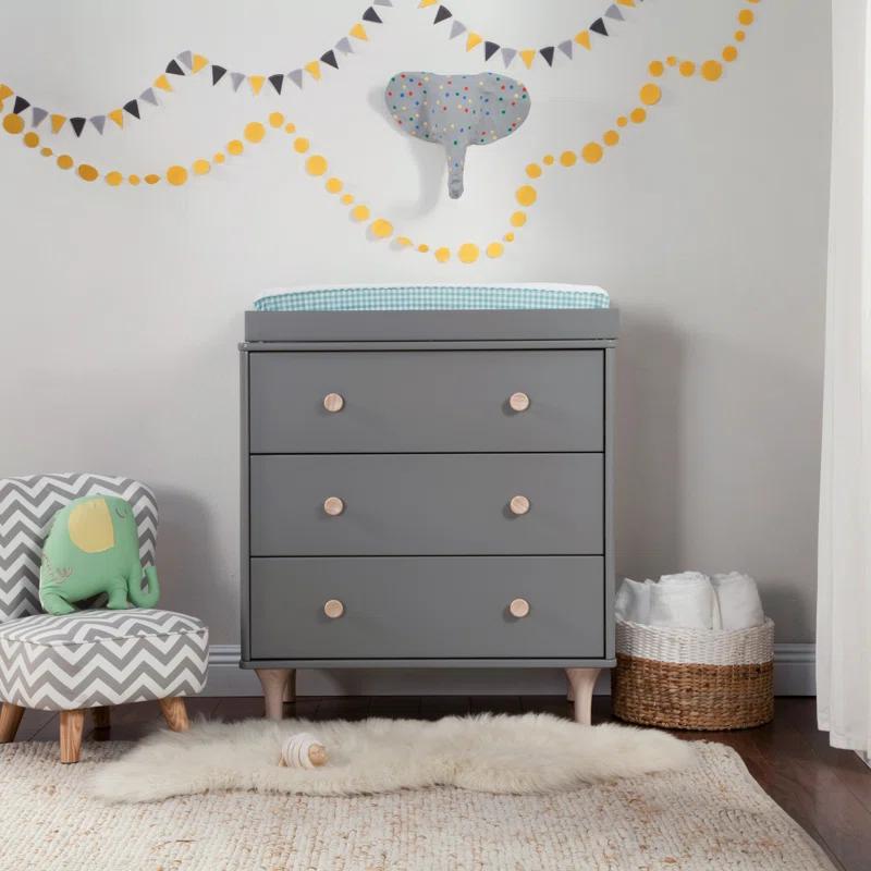 Lolly 3-Drawer Gray and Natural Pine Dresser with Changing Top