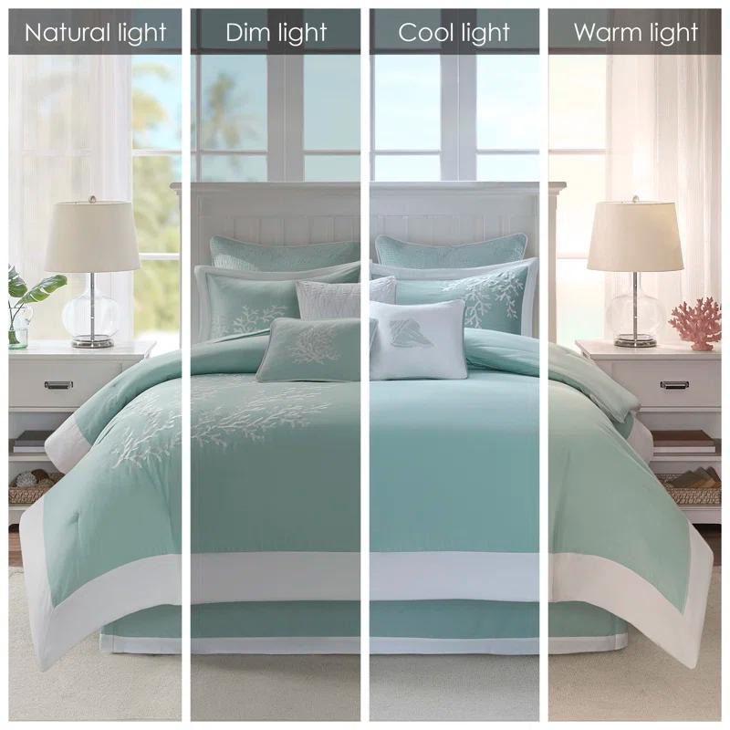 Coastline Embroidered 100% Cotton 4 Piece Comforter Set