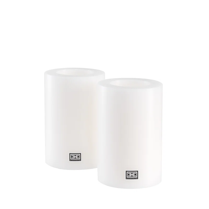 Elegant White Flameless Pillar Candle Set, 5.91" H x 3.94" W