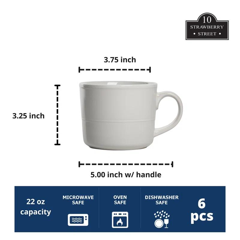 Ten Strawberry Street Double Line 3.75"/12 Oz Mug, Set Of 6 (Set of 6)