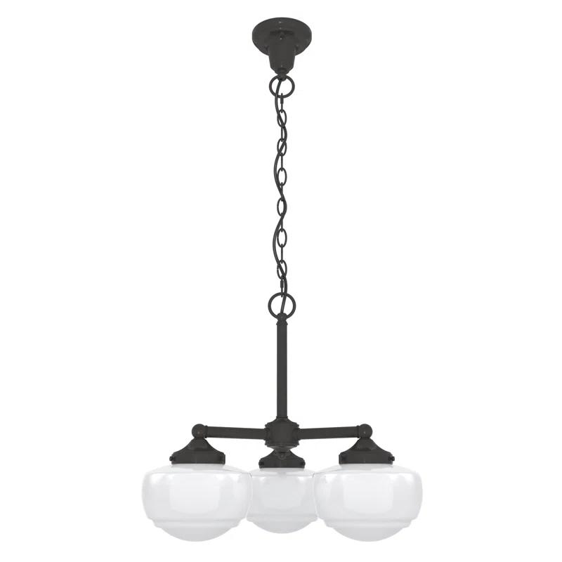 Saddle Creek Noble Bronze 3-Light Schoolhouse Chandelier with Cased White Glass