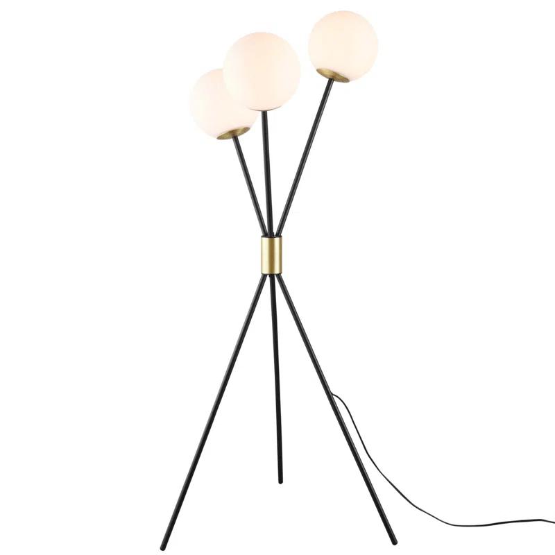 Vera Black Tripod Floor Lamp with Satin Brass Accents