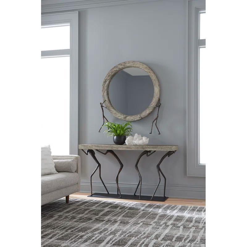 Atlas 60" Gray Stone and Black Metal Console Table