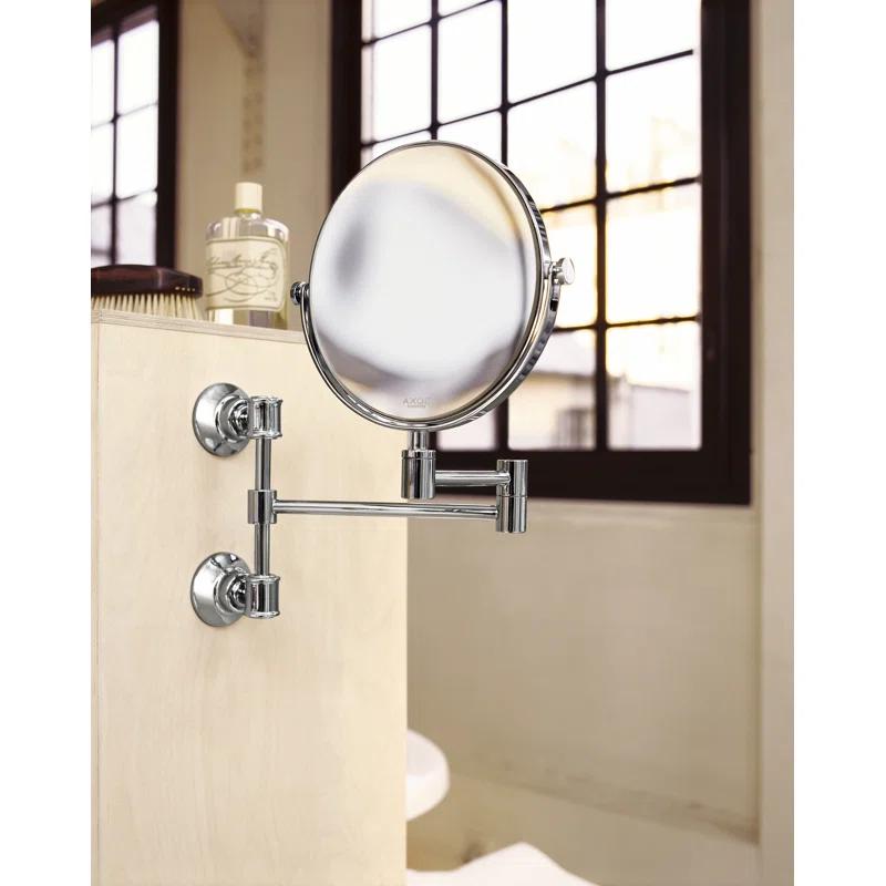 Contemporary Polished Nickel Circular Wall-Mounted Shaving Mirror