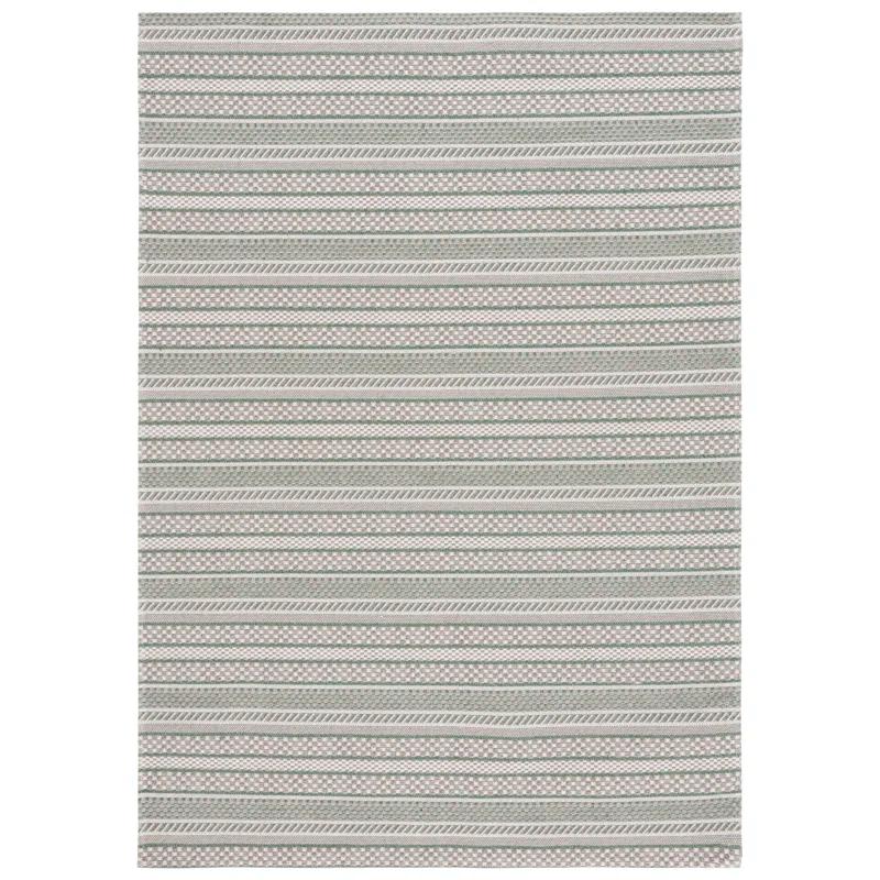 Green Ivory Braided Stripe Wool 47" Reversible Rug - Handmade & Easy Care