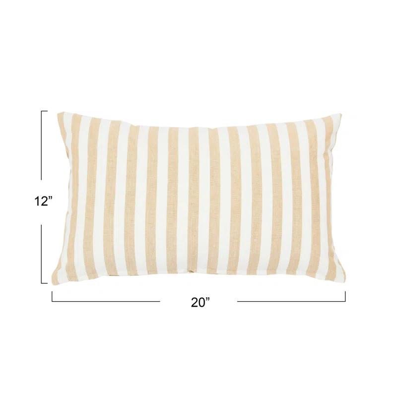 Beige Striped Cotton Lumbar Pillow Cover 20" x 12"