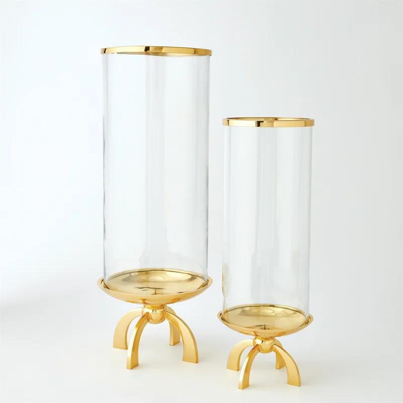 Elegant Brass Quad Base Hurricane Candle Holder 20.75" H