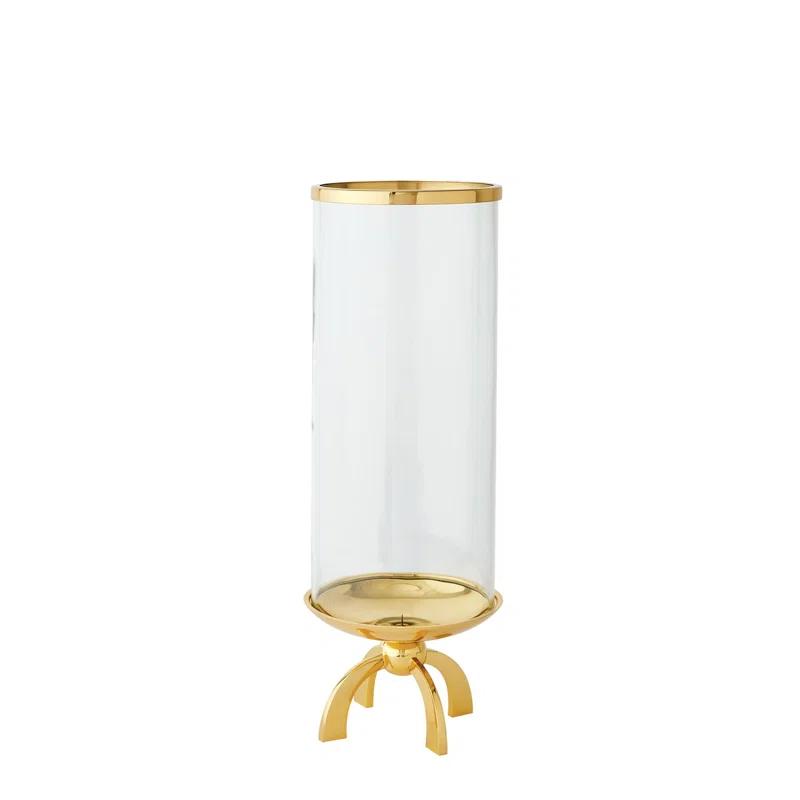 Elegant Brass Quad Base Hurricane Candle Holder 20.75" H