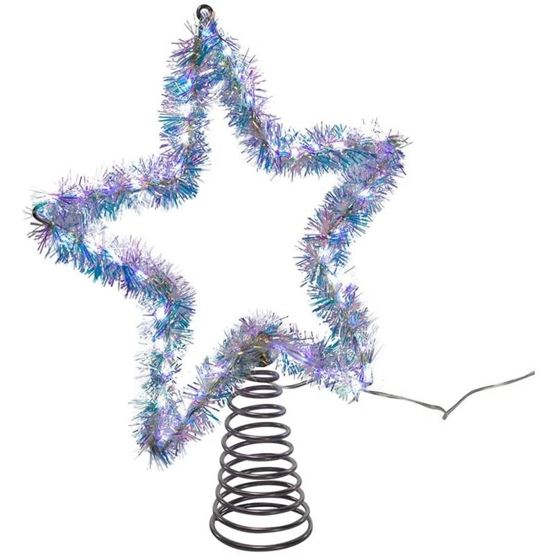 Kurt Adler 12.2-Inch Tinsel Star Tree Topper with Cool White LED Lights