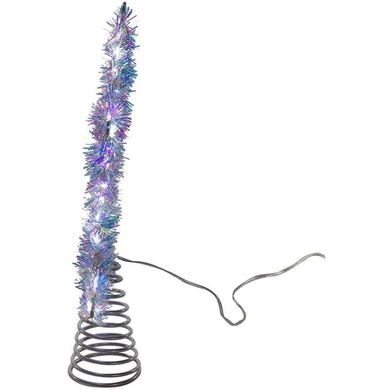 Kurt Adler 12.2-Inch Tinsel Star Tree Topper with Cool White LED Lights