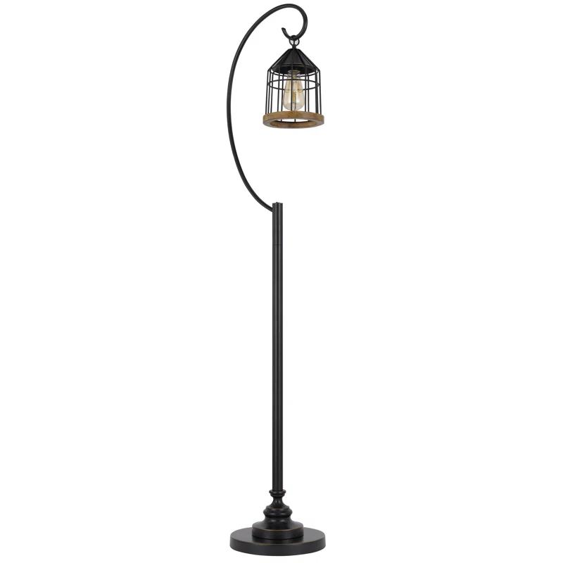 Valparaiso Slim Bronze Floor Lamp with Wooden Lantern Shade