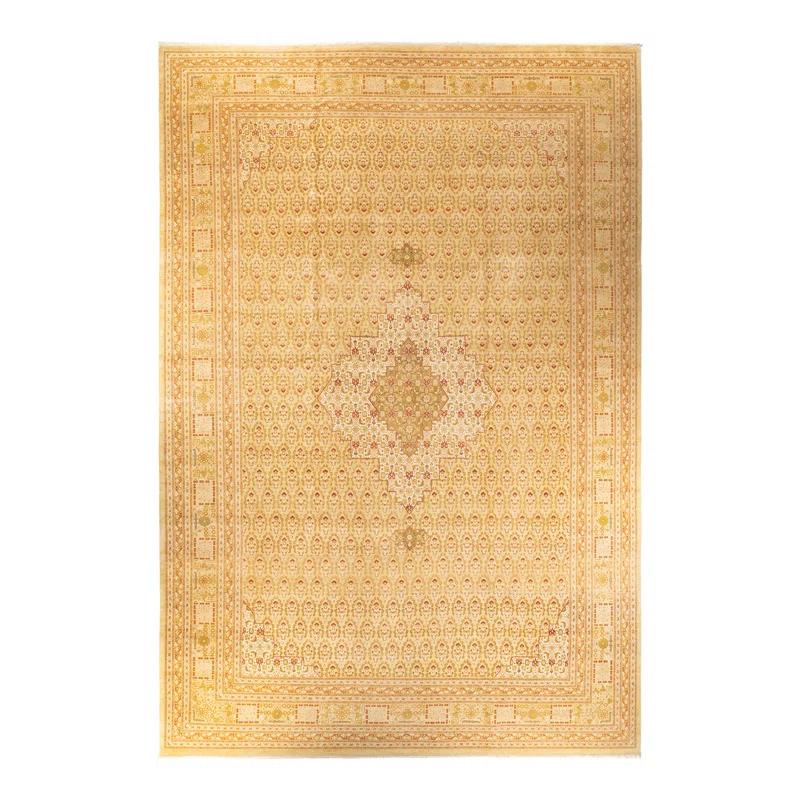 Hand-Knotted Wool Oriental Traditional Ivory Area Rug 12' 1" x 17' 5"