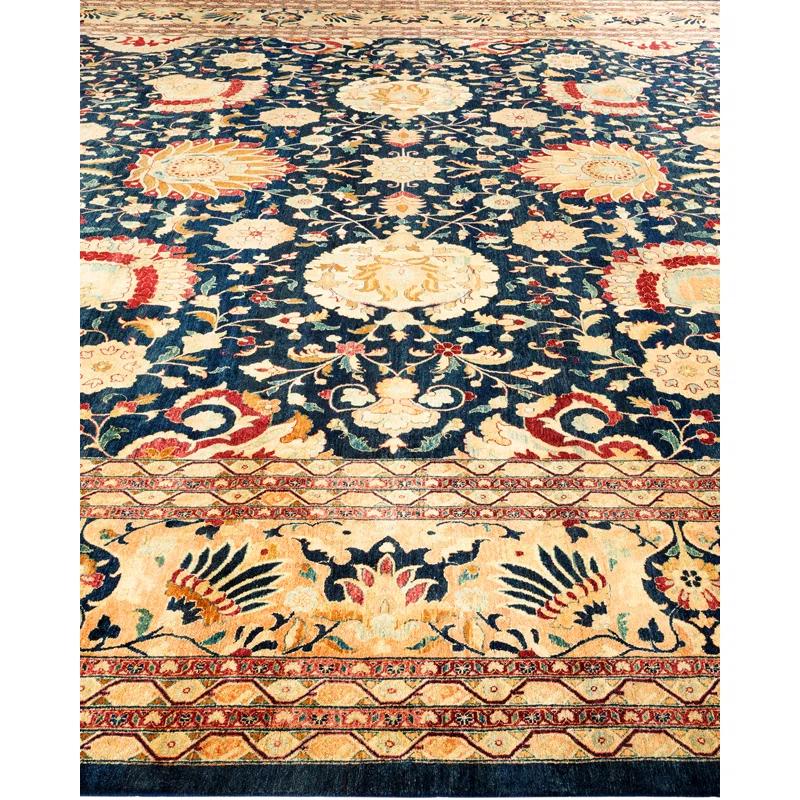 Hand-Knotted Wool Oriental Traditional Blue Area Rug 11' 10" x 17' 4"