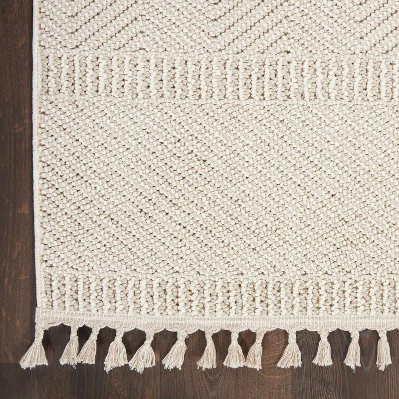 Ivory Geometric Braided Edge 5'3" x 7'11" Synthetic Area Rug