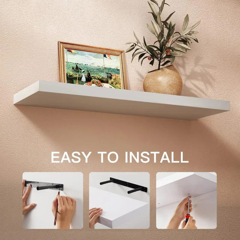 Latitude Run® Elbur 23.6 Inch Wide Wood Floating Shelves, Wall Shelf Display Shelves for Bathroom/Kitchen/Bedroom/Living Room (Set of 2)