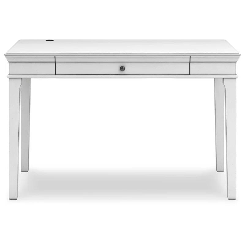 Transitional White Executive Home Office Desk with Drawer & Power Features