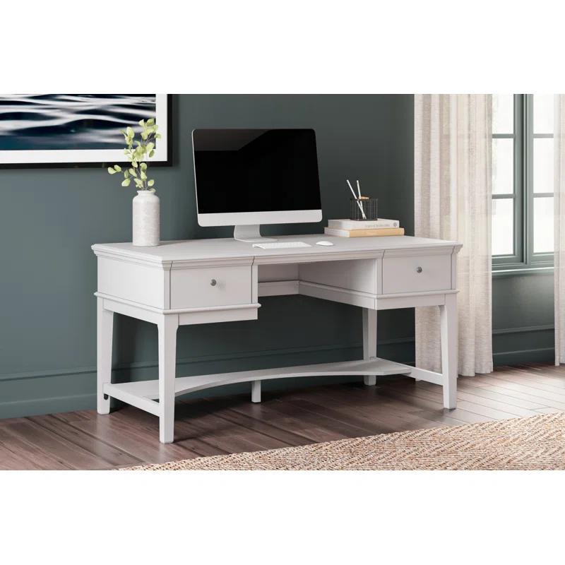 Transitional Whitewash Executive Desk with Dual USB and Filing Cabinet