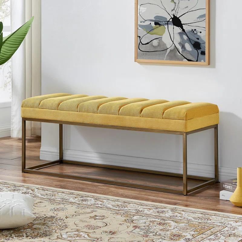 Darius 48'' Montello Yellow Polyester Bench with Brushed Gold Steel Base