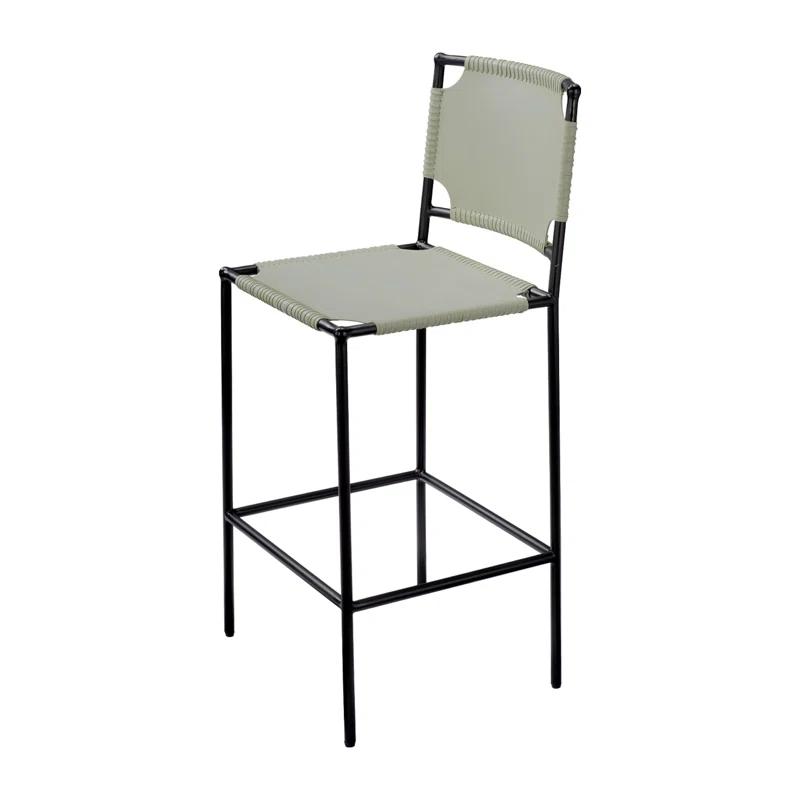 Asher Off-White Leather and Black Steel Bar Stool