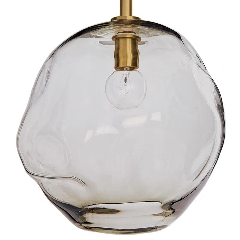 Sculptural Molten Glass & Brass Globe Pendant Light