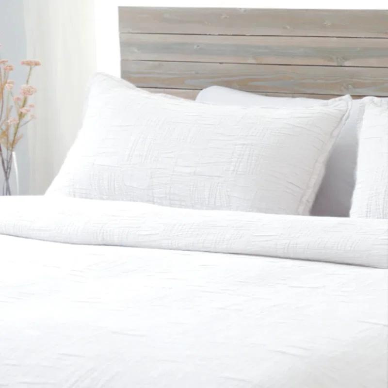 Portugal Crafted White Cotton Queen Matelasse Coverlet