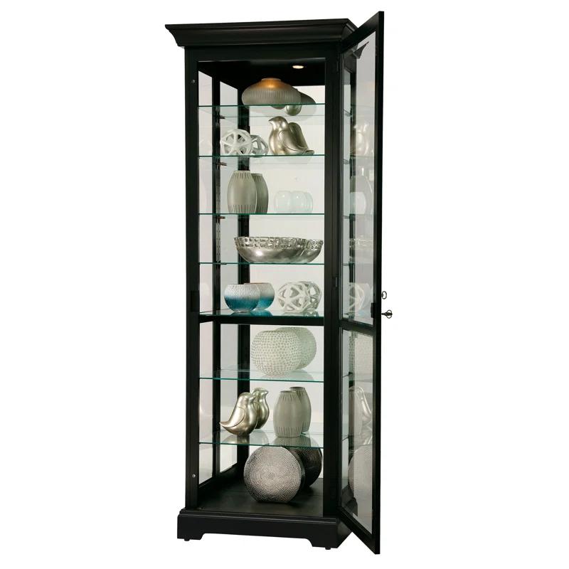 Traditional Black Satin Lighted Curio Cabinet with Adjustable Shelves