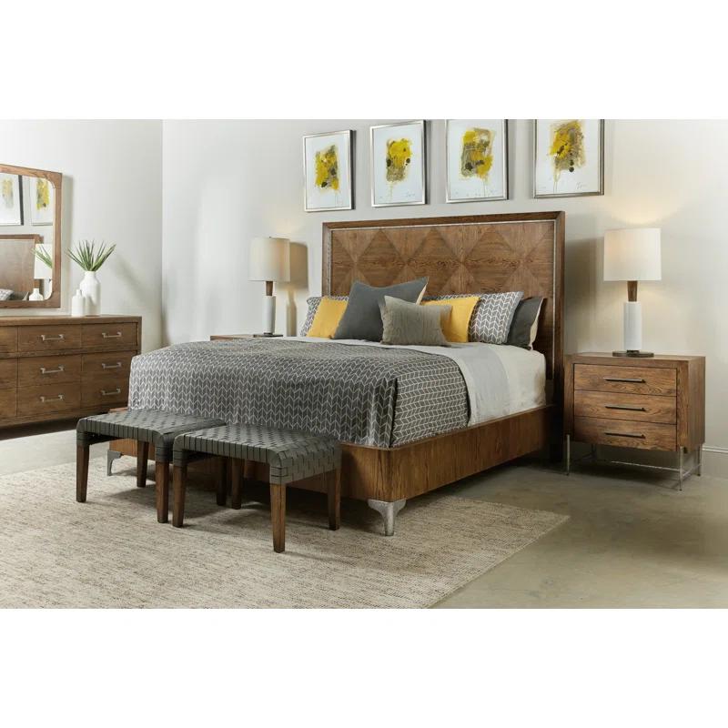 Sorrel Diamond-Patterned California King Bed with Metal Inlay