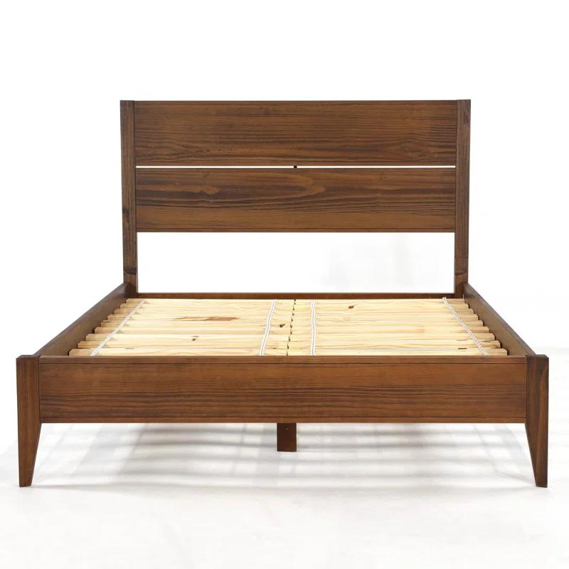 King Brushed Walnut Mid Century Wood Platform Bed