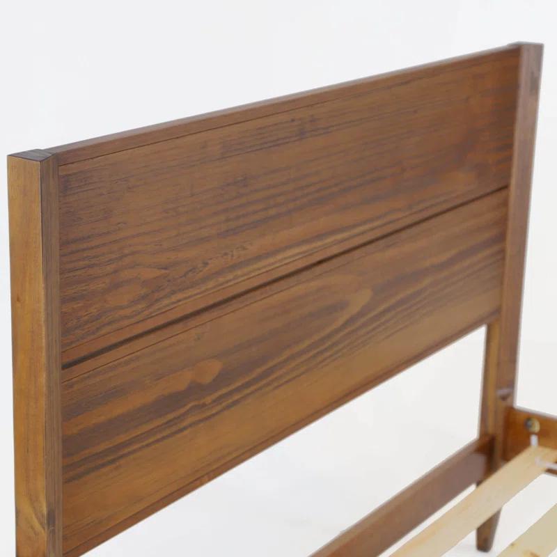 King Brushed Walnut Mid Century Wood Platform Bed