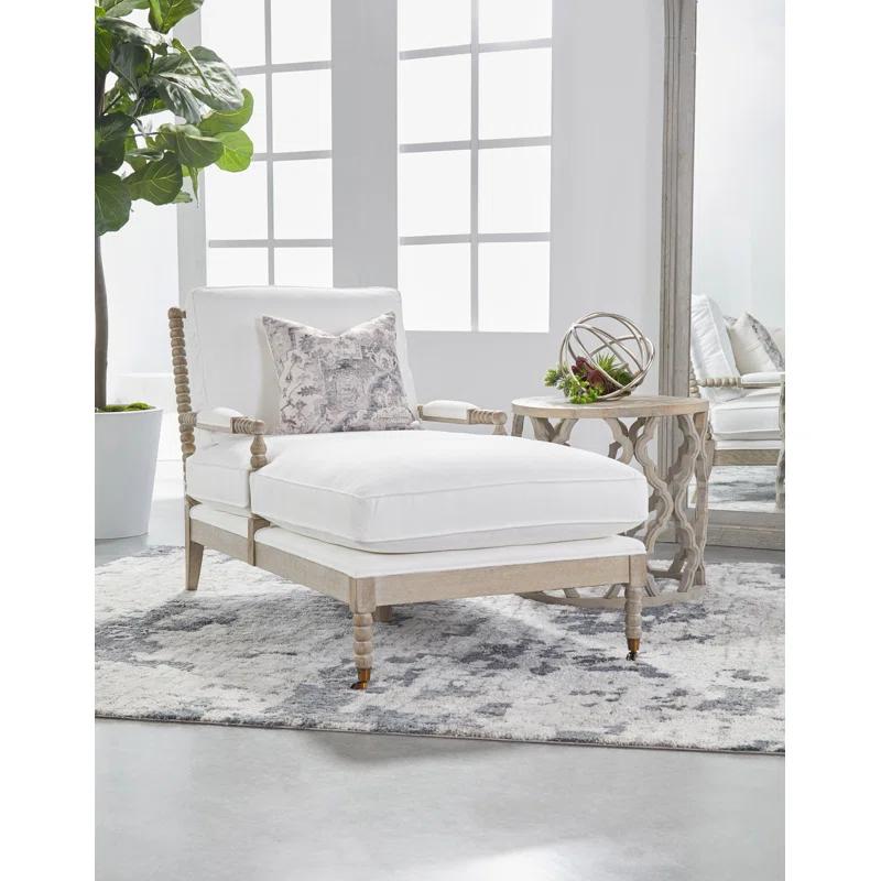 Natural Gray Oak and Pearl Upholstered Chaise Lounge with Brass Castors