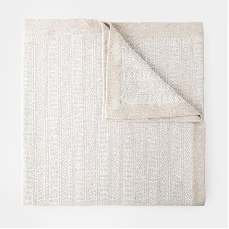 King Terrace Stripe Cotton-Linen Throw Blanket in Herringbone