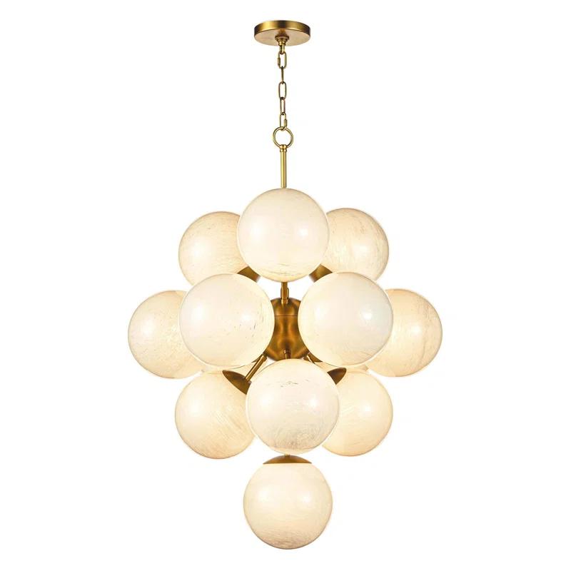 La Dame Natural Brass 13-Light Chandelier with Swirl Glass Globes