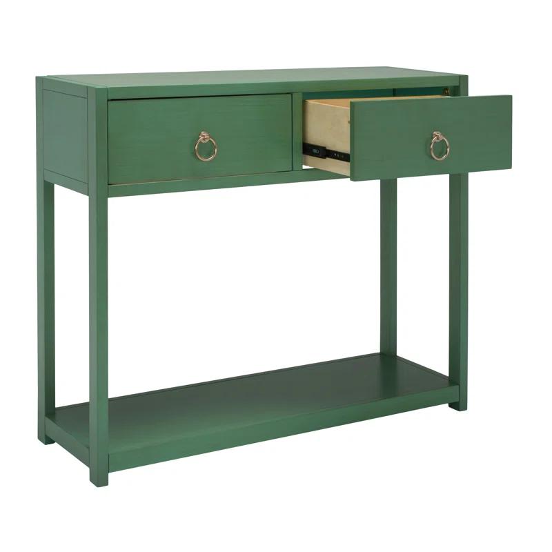 Sadie Turquoise Iron and Wood Console Table with Storage