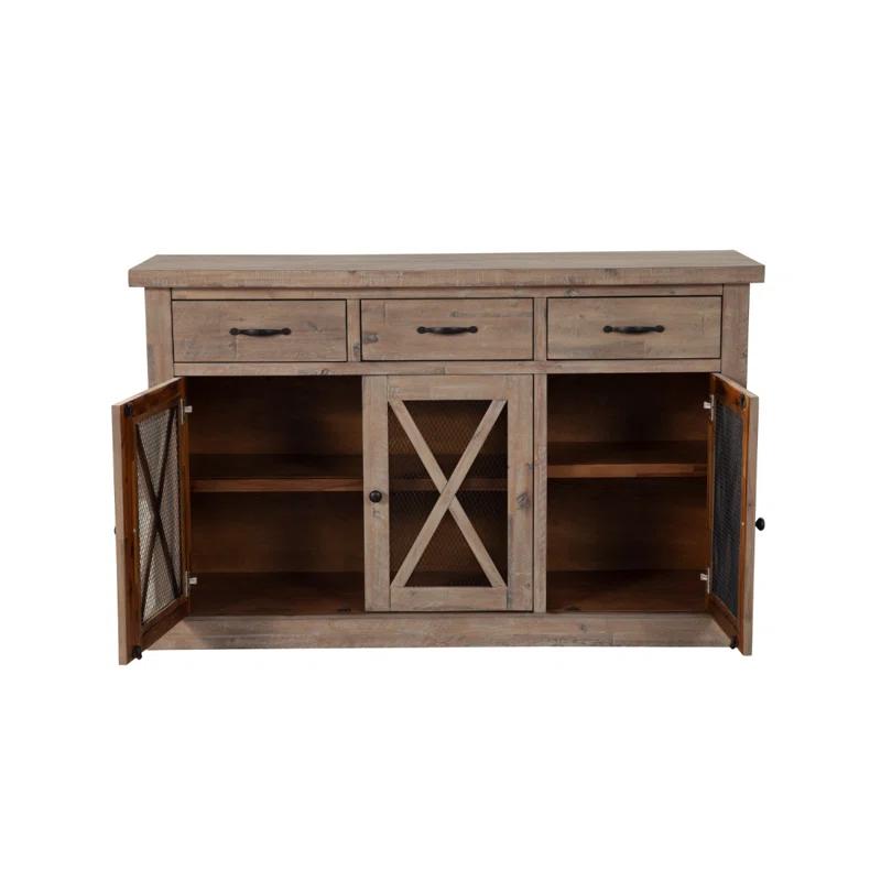 Newberry Rustic Beige Acacia Wood Sideboard with Wine Storage