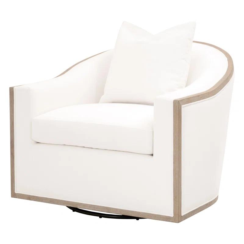 Peyton Pearl Natural Gray Swivel Barrel Chair in Livesmart Fabric