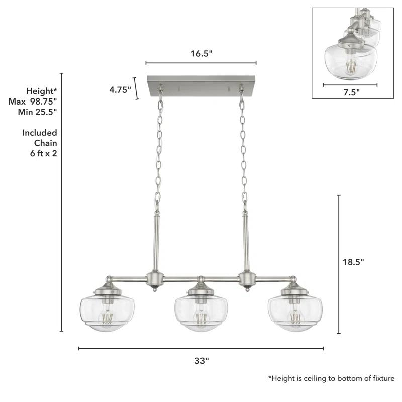 Saddle Creek Brushed Nickel 3-Light Schoolhouse Linear Chandelier