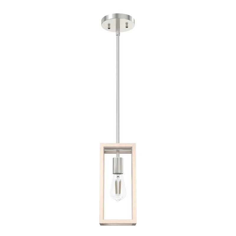 Squire Manor Brushed Nickel 11" Mini Pendant with Bleached Wood Accent