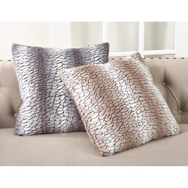 Gray Faux Fur Euro Throw Pillow Cover