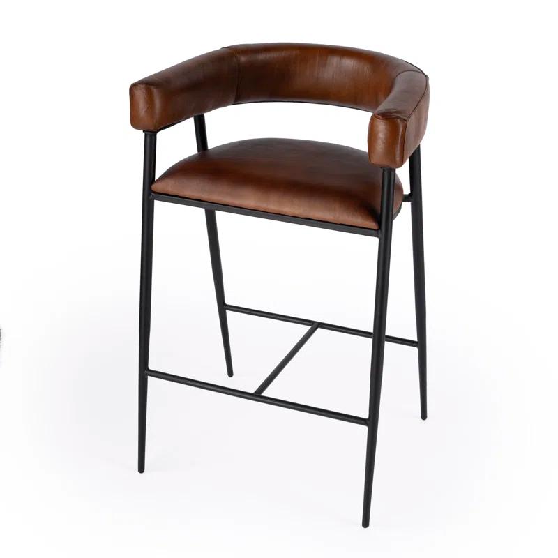 Dallas 28.5" Dark Brown Leather and Black Iron Bar Stool