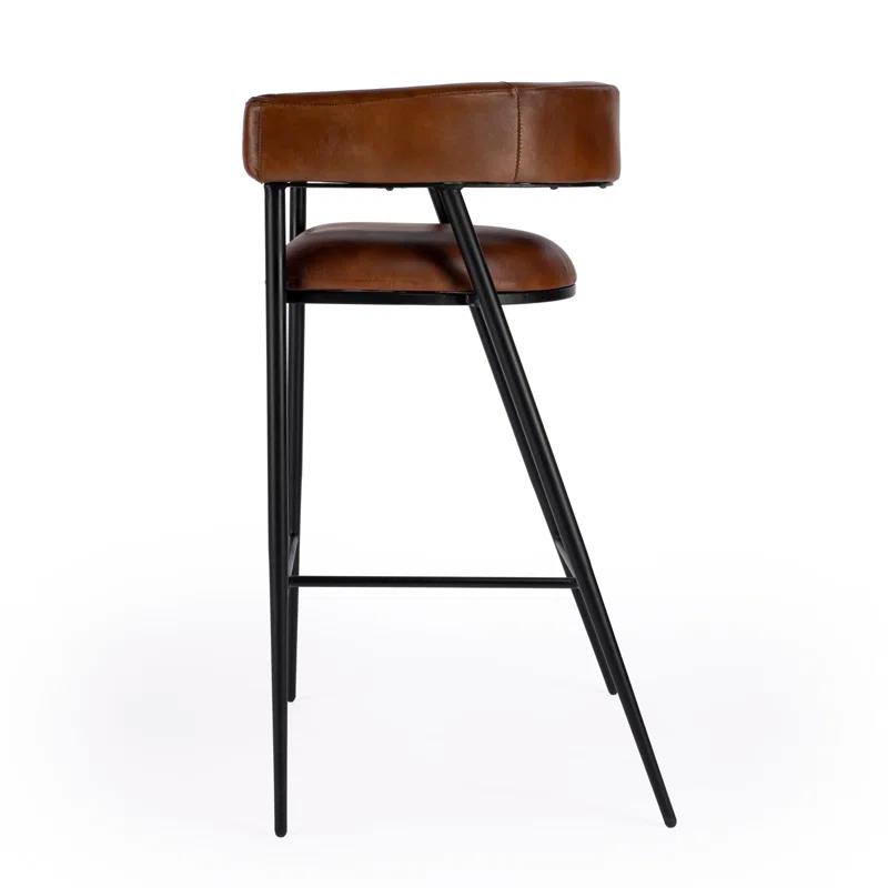 Dallas 28.5" Dark Brown Leather and Black Iron Bar Stool