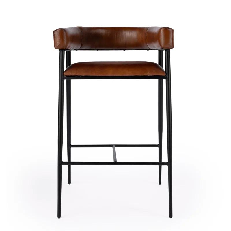 Dallas 28.5" Dark Brown Leather and Black Iron Bar Stool