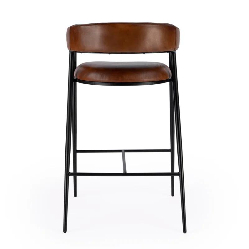 Dallas 28.5" Dark Brown Leather and Black Iron Bar Stool