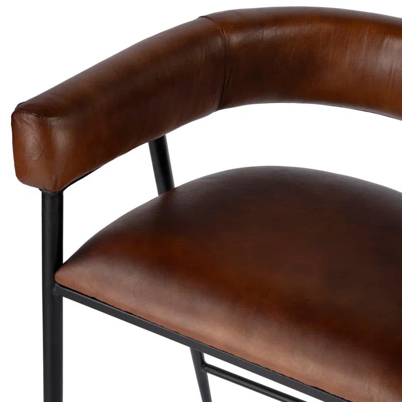 Dallas 28.5" Dark Brown Leather and Black Iron Bar Stool